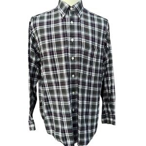 Nautica Mens Flannel Shirt Medium Navy Green Plaid Crest Vintage Preppy 90s